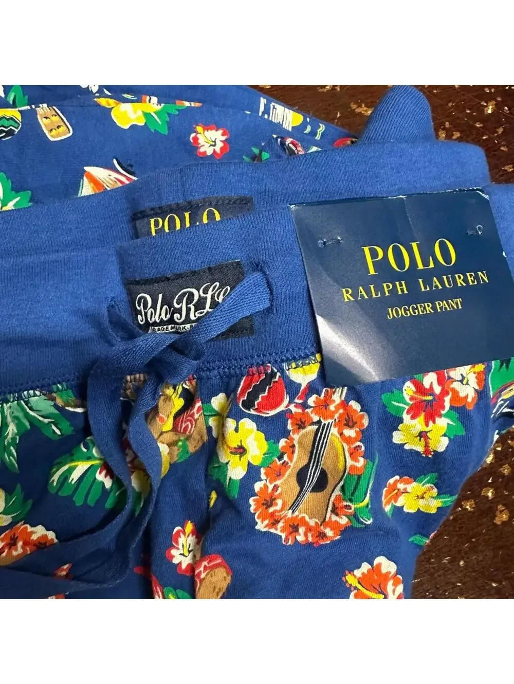 Polo Ralph Lauren Mens Blue All Over Print Bear Hawaiian Jogger Pants Size L